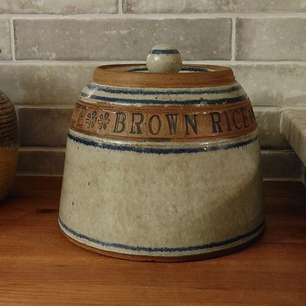 Artisan Ceramic Canister Gray, Mocca, & Blue